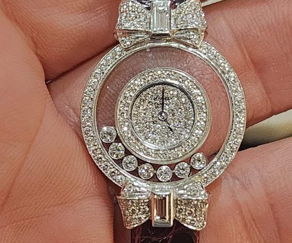 流當手錶拍賣 原裝 CHOPARD 蕭邦 Happy Diamonds 18K金 滿天星 鑽圈 蝴蝶結 9成5新